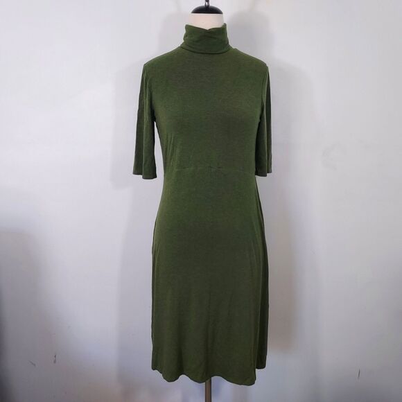 Ett Twa by Anthropologie Coreyell Turtleneck Jersey Dress Size Medium Green - Picture 4 of 14